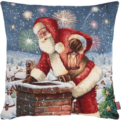 Kissenbezug Weihnachten 45x45 Hossner Santa am Kamin Gobelin Kissenhülle Kissen