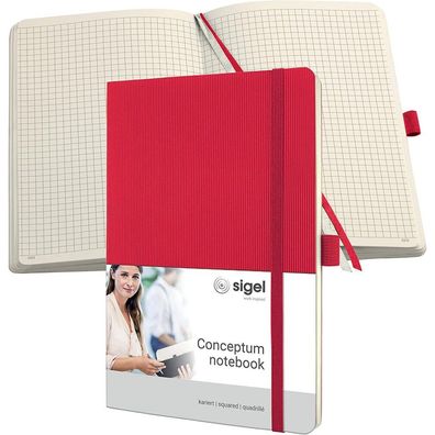 Sigel Co324 Notebook, Approx. A5, Squared, Softcover, Elastic Fastener, Red