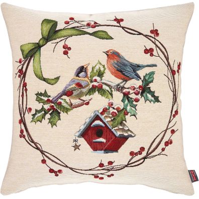 Kissenbezug Weihnachten 45x45 Hossner Vogelpaar Kissen Gobelin Kissenhülle Winter