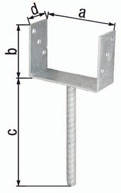 U-Pfostenträger ETA-10/0210 91x100x200x60mm TZN m. Betonanker a. Riffelstahl GAH