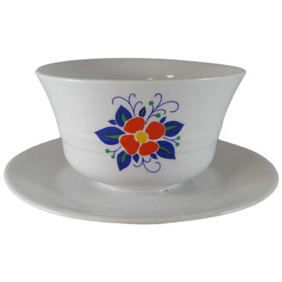 Sauciere Winterling Marktleuthen Blumenmotiv Bunt mit Teller einteilig H 8 cm