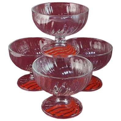 4er Set Schalen Glasschale auf Fuß Eisschale Glas H 9,5 cm France