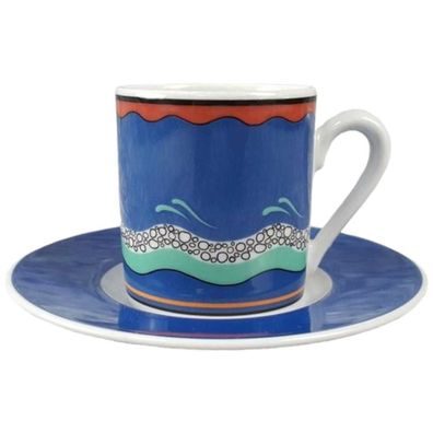 Boticelli Design blau rot grün Sammeltasse Mokkatasse mit Untertasse