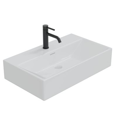 HAGO® Waschbecken 605x365x130mm eckig Keramik Überlaufschutz Wandmontage Weiß