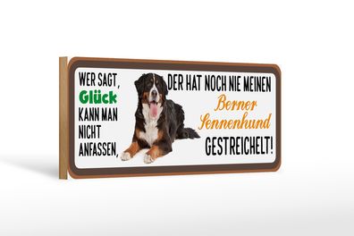 Holzschild Tier Spruch 27x10cm Berner Sennenhund gestreichelt