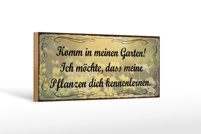 Holzschild Spruch 27x10cm Garten Pflanzen dich kennenlerne