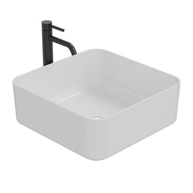 HAGO® Waschbecken Keramik quadratisch 39x39cm weiß abgerundete Ecken Standard