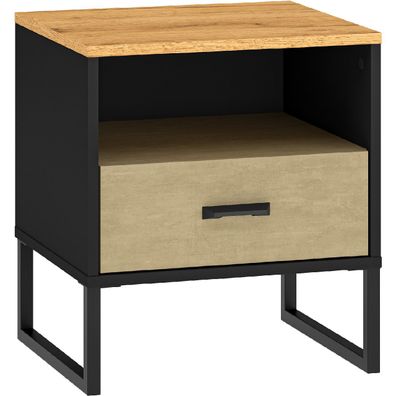 Nachttisch CLINT 08 eiche craft gold / schwarz / premium stahl