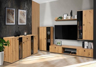 Wohnzimmer Set - Wohnwand und Kommode FIESTA LAMELE artisan eiche