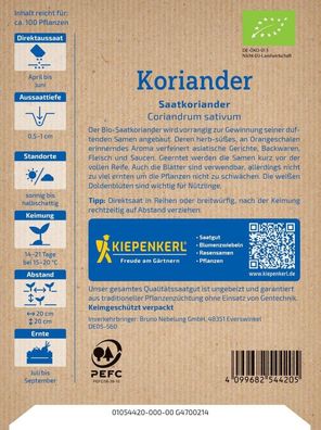 BIO Koriander Saatkoriander, Zur Ernte der duftenden Samen - gute Bieneweide