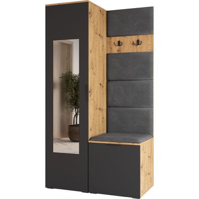 Garderobe mit Spiegel NELLI 1 artisan eiche / schwarz rechts