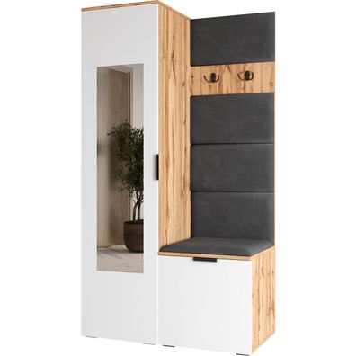 Garderobe mit Spiegel NELLI 1 wotan eiche / weiß rechts