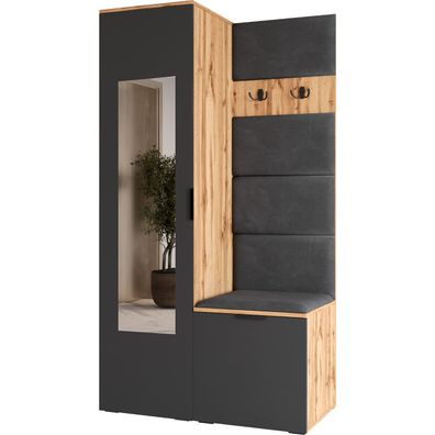 Garderobe mit Spiegel NELLI 1 wotan eiche / grau rechts