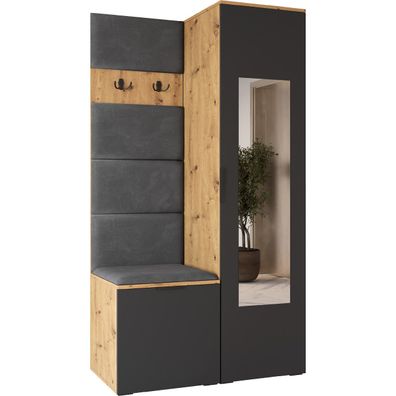 Garderobe mit Spiegel NELLI 1 artisan eiche / schwarz links