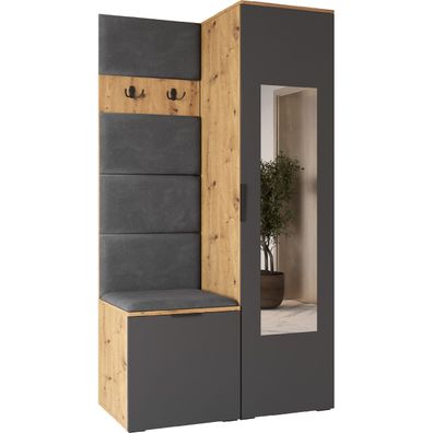 Garderobe mit Spiegel NELLI 1 artisan eiche / grau links