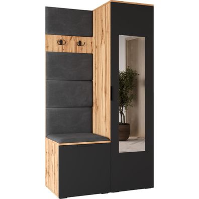 Garderobe mit Spiegel NELLI 1 wotan eiche / schwarz links