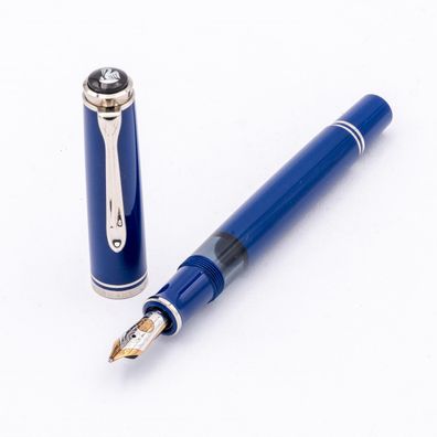 Pelikan Souverän M605 Kolben-Füller Blau Silber 14K B Selten