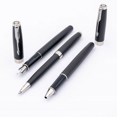 Parker Sonnet Set Anthrazit Silber Füller M Rollerball Kugelschreiber NOS