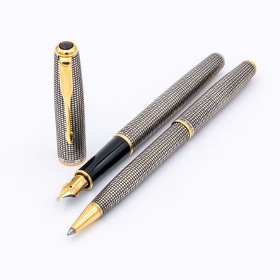 Parker Sonnet Cisele Set 925 Silber Füller 18K S Kugelschreiber France Patina