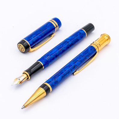 Parker Set Duofold Lapis-Lazuli Blau Füller 18K F + Kugelschreiber UK Internatio