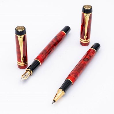 Parker Duofold Set Red Jasper Rollerball Füller 18K F International