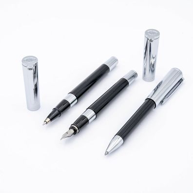 Aurora TU Set Kugelschreiber Rollerball Füller F Schwarz Silber Edelharz