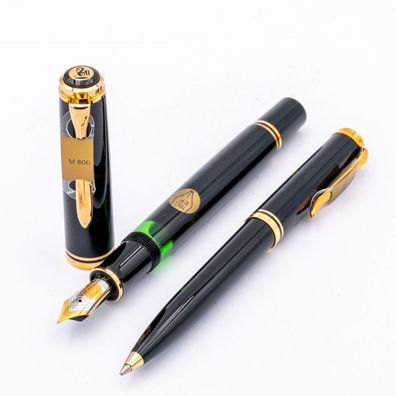 Pelikan Souverän Set Kugelschreiber K600 Füller M800 18K EF Schwarz Gold