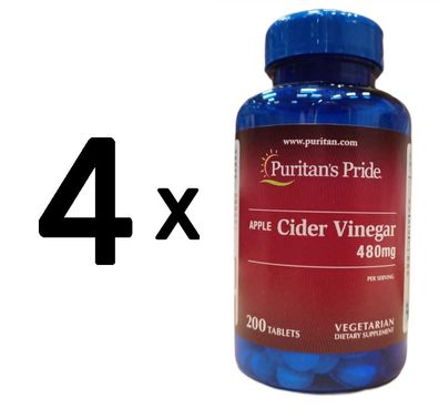 4 x Apple Cider Vinegar, 480mg - 200 tabs