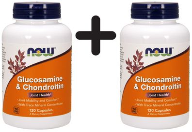 2 x NOW Foods Glucosamine & Chondroitin, with Trace Mineral Concentrate - 120 caps