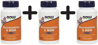 3 x NOW Foods Glucosamine & MSM - 60 vcaps