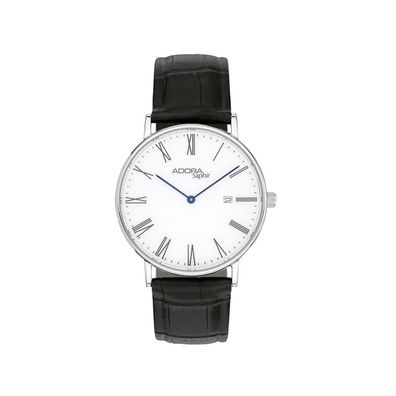 Adora Saphir Herrenuhr Ø 39mm Lederband Edelstahlgehäuse silberfarben