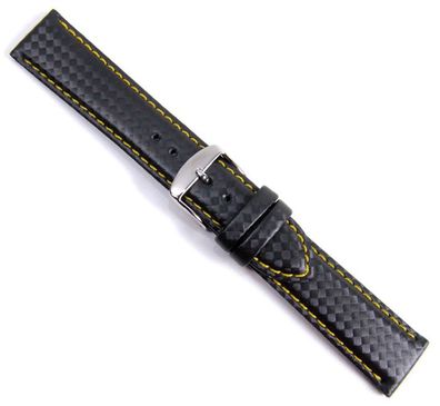 Carbon Sport Ersatzband Uhrenarmband Eco Leder schwarz/Gelb Wasserfest 20940S