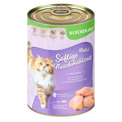 6 - 24 Stk. Lecker. Pet® Balu's Saftige Fleischmahlzeit mit Huhn Katzenfutter Nassf