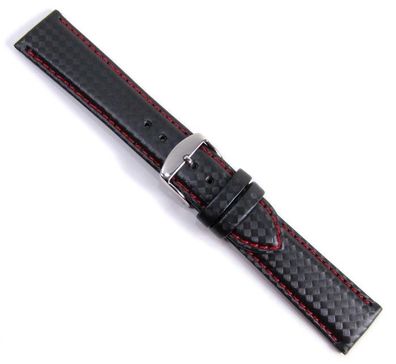 Carbon Sport Ersatzband Uhrenarmband Eco Leder schwarz/Rot Wasserfest 20941S