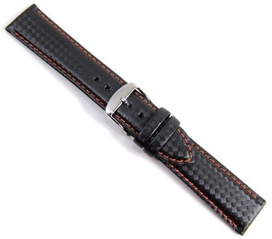 Carbon Sport Ersatzband Uhrenarmband Eco Leder schwarz/Orange Wasserfest 20942S