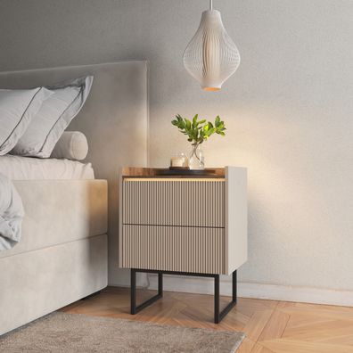 Nachttisch LAGO LG-09 mit Schubladen und Beleuchtung beige