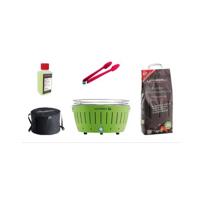 LotusGrill XL Starter-Set XL Grill Limettengrün mit USB-Anschluß 5 teilig