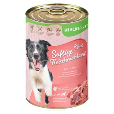 6 - 24 Stk. Lecker. Pet® Luna's Saftige Fleischmahlzeit mit Lamm Hundefutter Nassfut