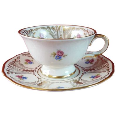 Espresso/Mokkatasse mit Untertasse Zeh Scherzer Blumendekore Retro Bunte Blumen Goldd