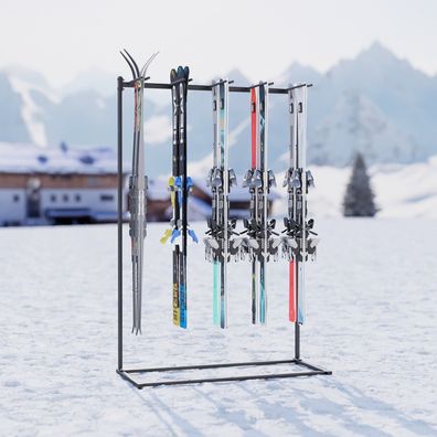 QLS Ski Ständer Freistehend für 10 Paar Skier Organizer Garage Stahl Schwarz 11090