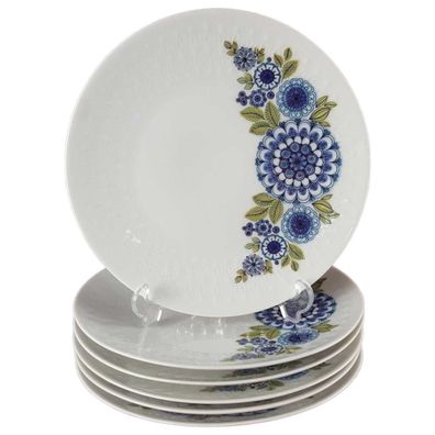 6er Set Kuchenteller Dessertteller Mitterteich Unbestimmten Formen Blumendekor Blau-G