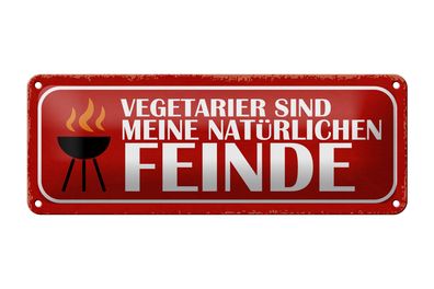 Blechschild Spruch 27x10cm Vegetarier sind meine Feinde Dekoration