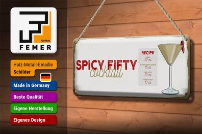 Blechschild Rezept Spicy Fifty Cocktail Recipe 27x10cm Dekoration