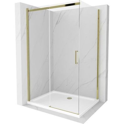 Mexen Omega Duschabtrennung 100x80cm Transparent/Gold + Wanne Flat 5cm