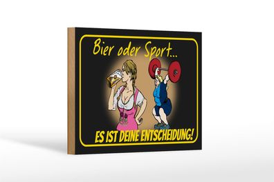 Holzschild Pinup 12x18 cm Bier oder Sport Entscheidung