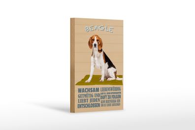 Holzschild Spruch 12x18cm Beagle Hund gutmütig liebt jeden