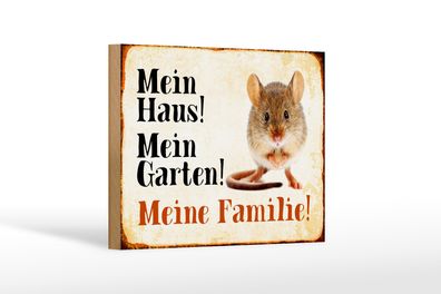 Holzschild Tiere 18x12cm Maus mein Haus Garten Familie