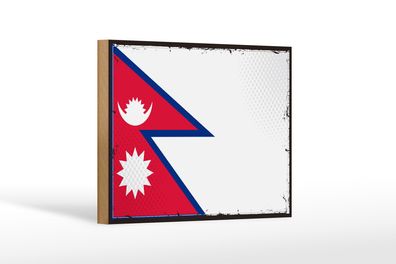 Holzschild Flagge Nepals 18x12 cm Retro Flag of Nepal Dekoration