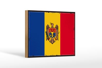 Holzschild Flagge Moldau 18x12 cm Retro Flag of Moldova Dekoration