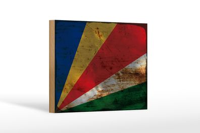 Holzschild Flagge Seychellen 18x12 cm Flag Seychelles Rost Dekoration